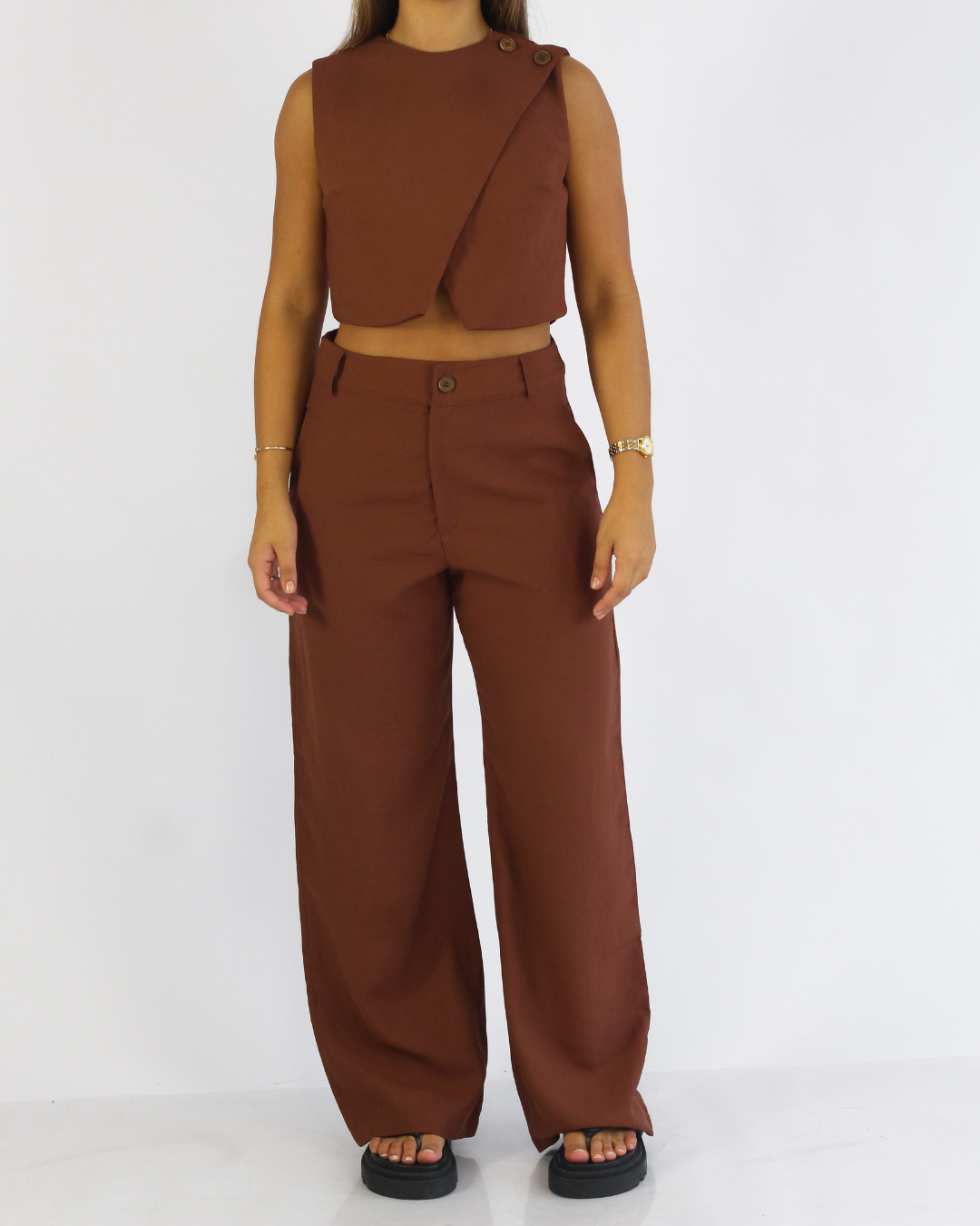 Calça Pantalona Marrom - Viscose Alfaiataria