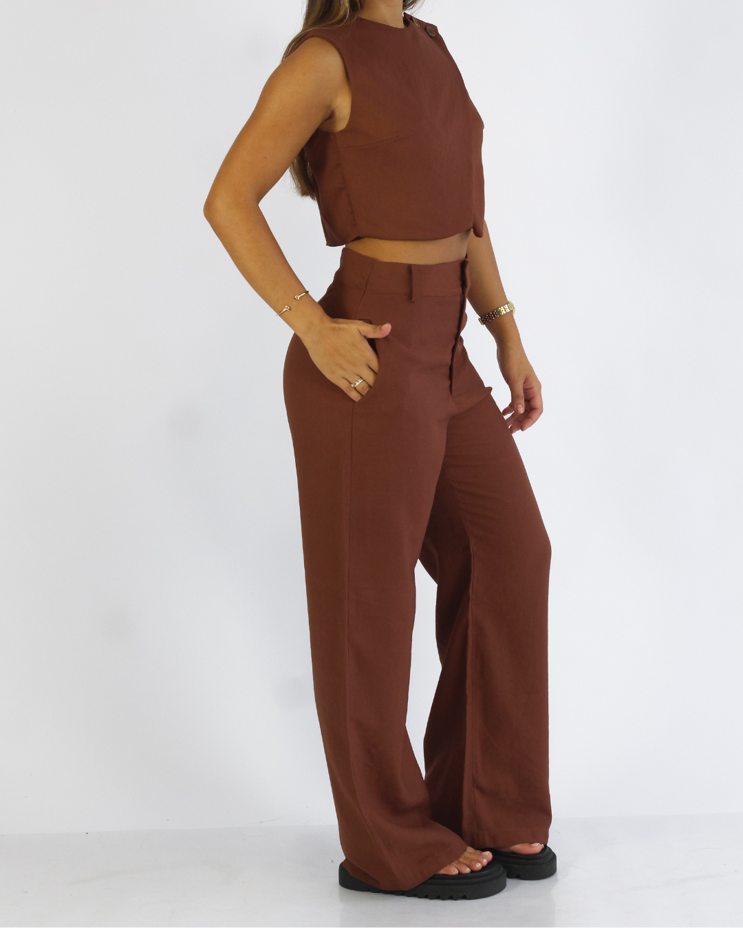 Calça Pantalona Marrom - Viscose Alfaiataria