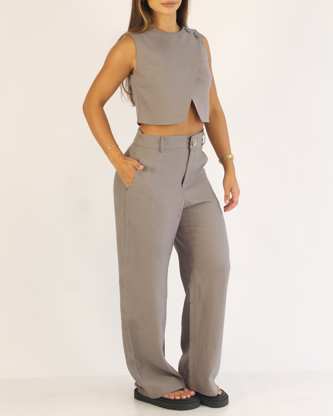 Calça Pantalona Cinza - Viscose Alfaiataria