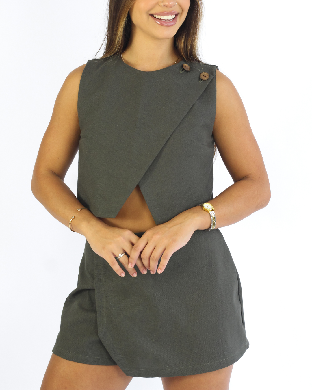 Short Saia Couture Verde - Viscose Alfaiataria