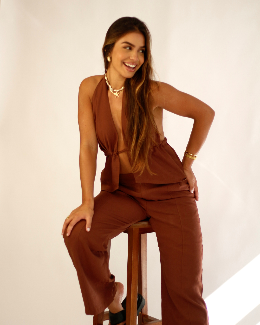 Conjunto Coral Siena Marrom - Viscose Alfaiataria