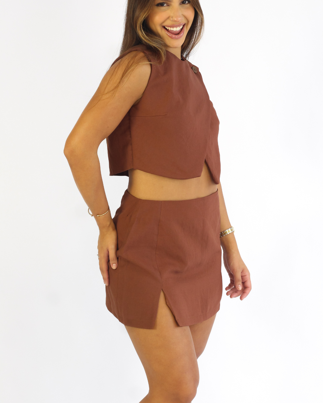 Mini Saia Yuna Marrom - Viscose Alfaiataria