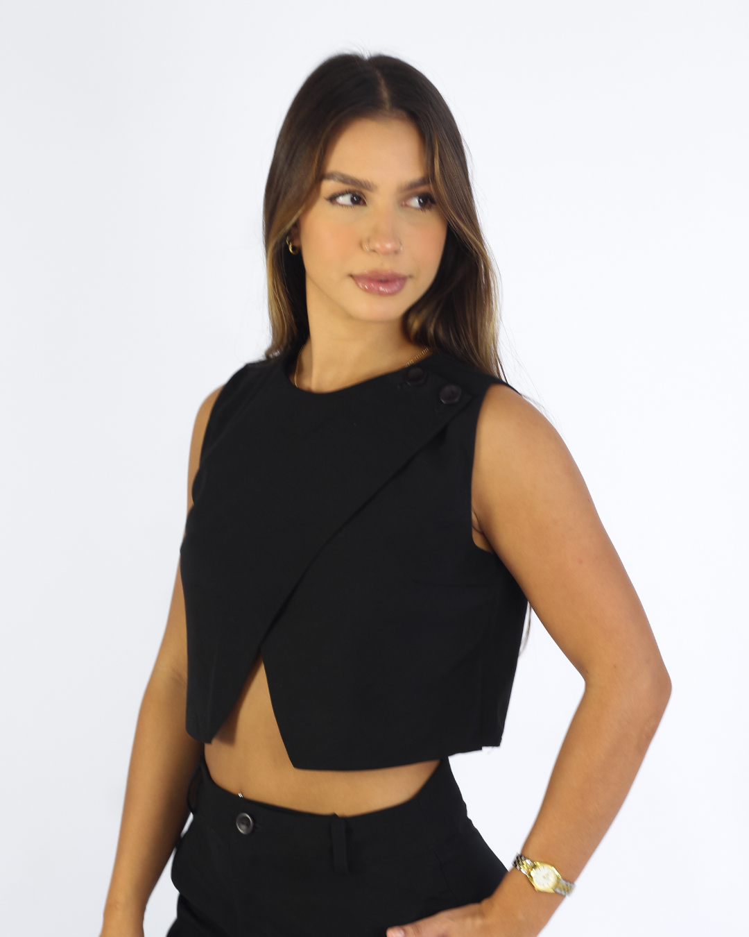 Cropped Yuna Preto - Viscose Alfaiataria