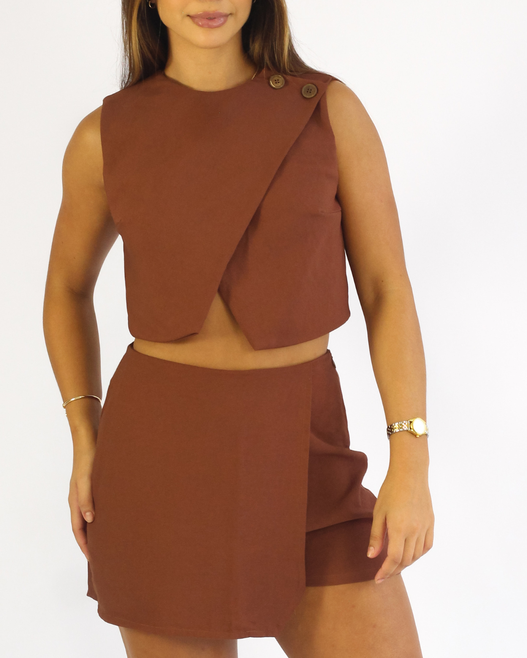 Short Saia Couture Marrom - Viscose Alfaiataria