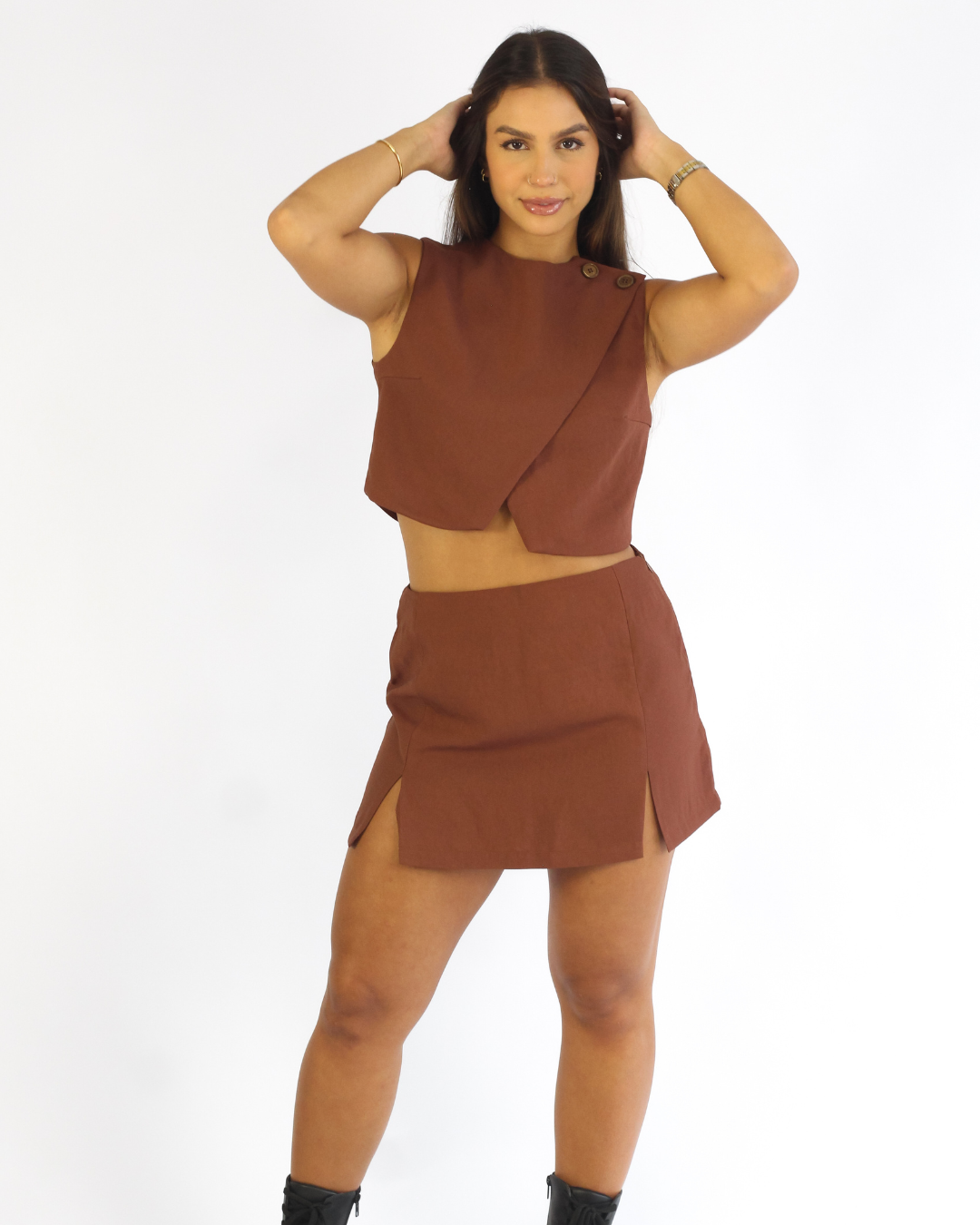 Mini Saia Yuna Marrom - Viscose Alfaiataria
