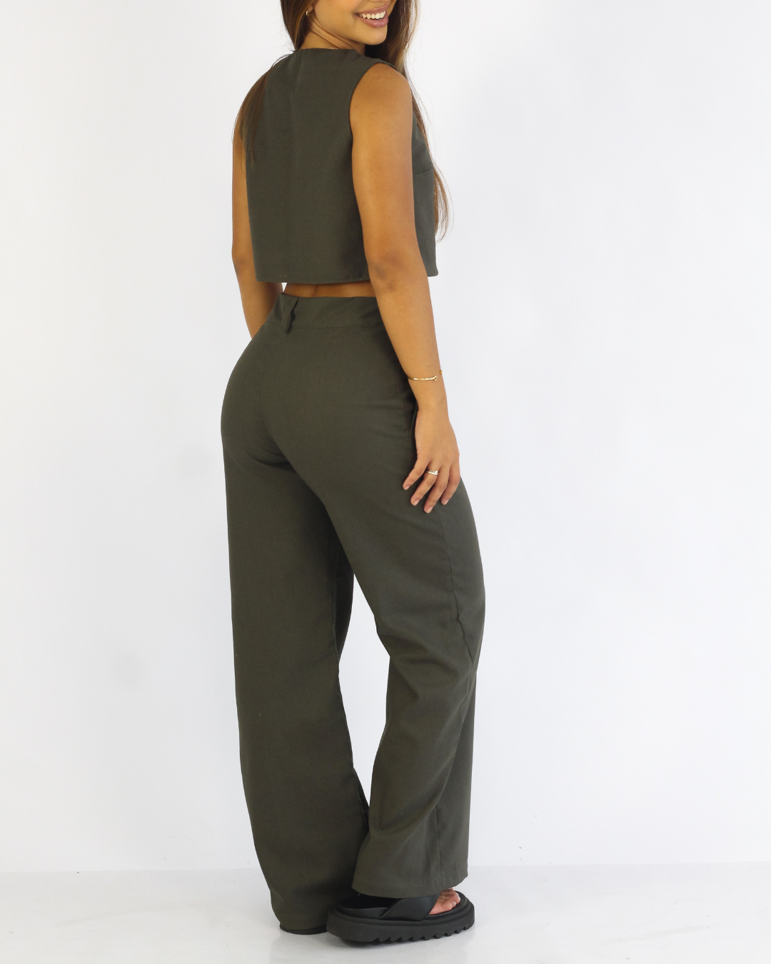 Calça Pantalona Verde - Viscose Alfaiataria
