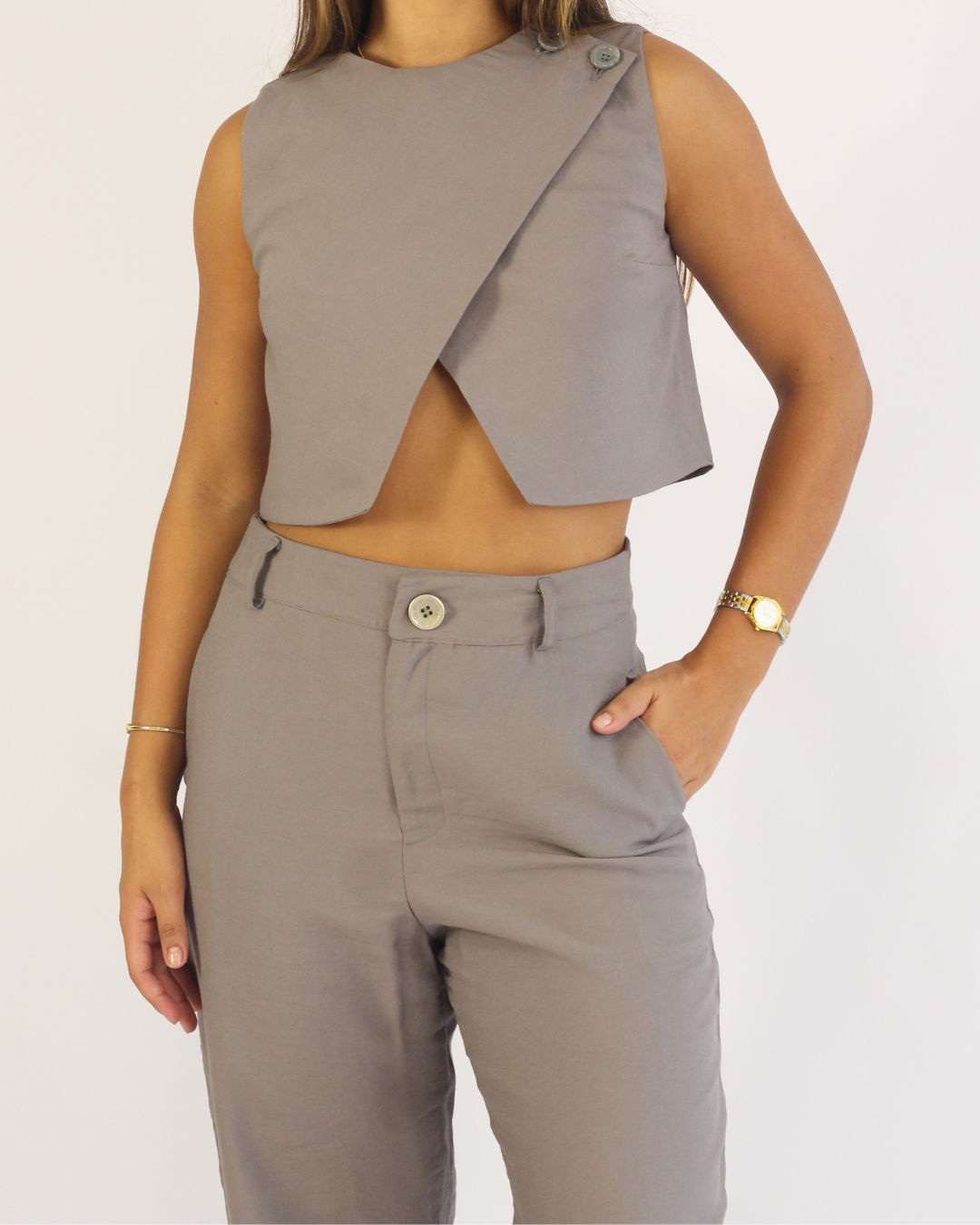 Calça Pantalona Cinza - Viscose Alfaiataria