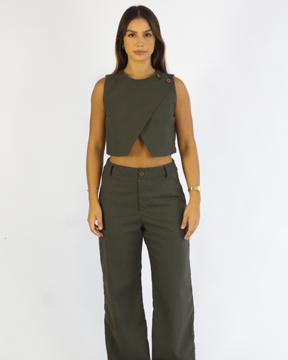 Calça Pantalona Verde - Viscose Alfaiataria