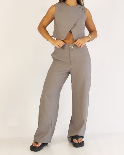 Calça Pantalona Cinza - Viscose Alfaiataria