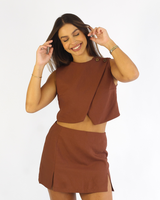 Cropped Yuna Marrom - Viscose Alfaiataria
