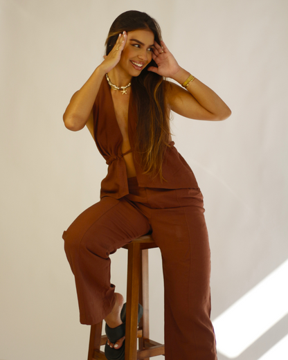Conjunto Coral Siena Marrom - Viscose Alfaiataria