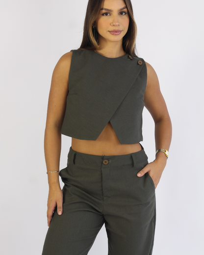 Calça Pantalona Verde - Viscose Alfaiataria