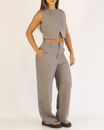 Calça Pantalona Cinza - Viscose Alfaiataria