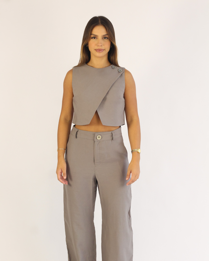 Calça Pantalona Cinza - Viscose Alfaiataria