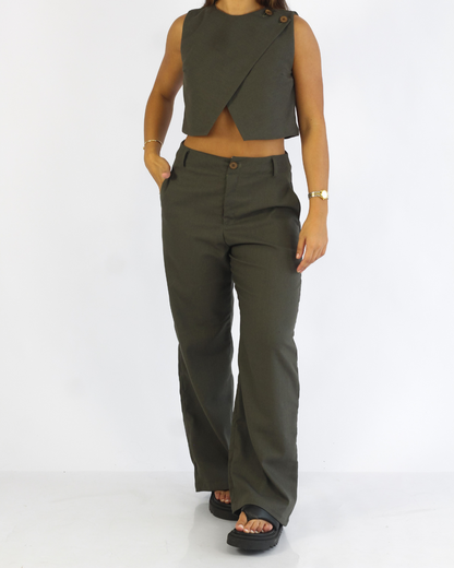 Calça Pantalona Verde - Viscose Alfaiataria