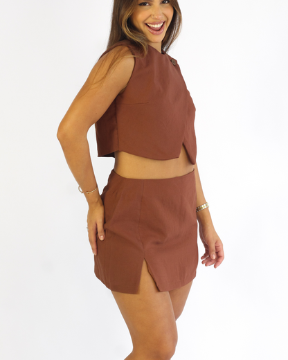 Mini Saia Yuna Marrom - Viscose Alfaiataria