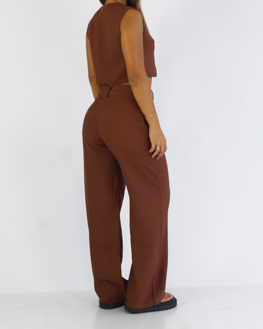 Calça Pantalona Marrom - Viscose Alfaiataria