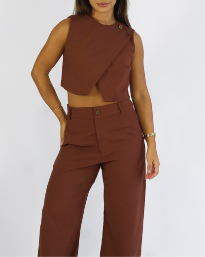 Calça Pantalona Marrom - Viscose Alfaiataria