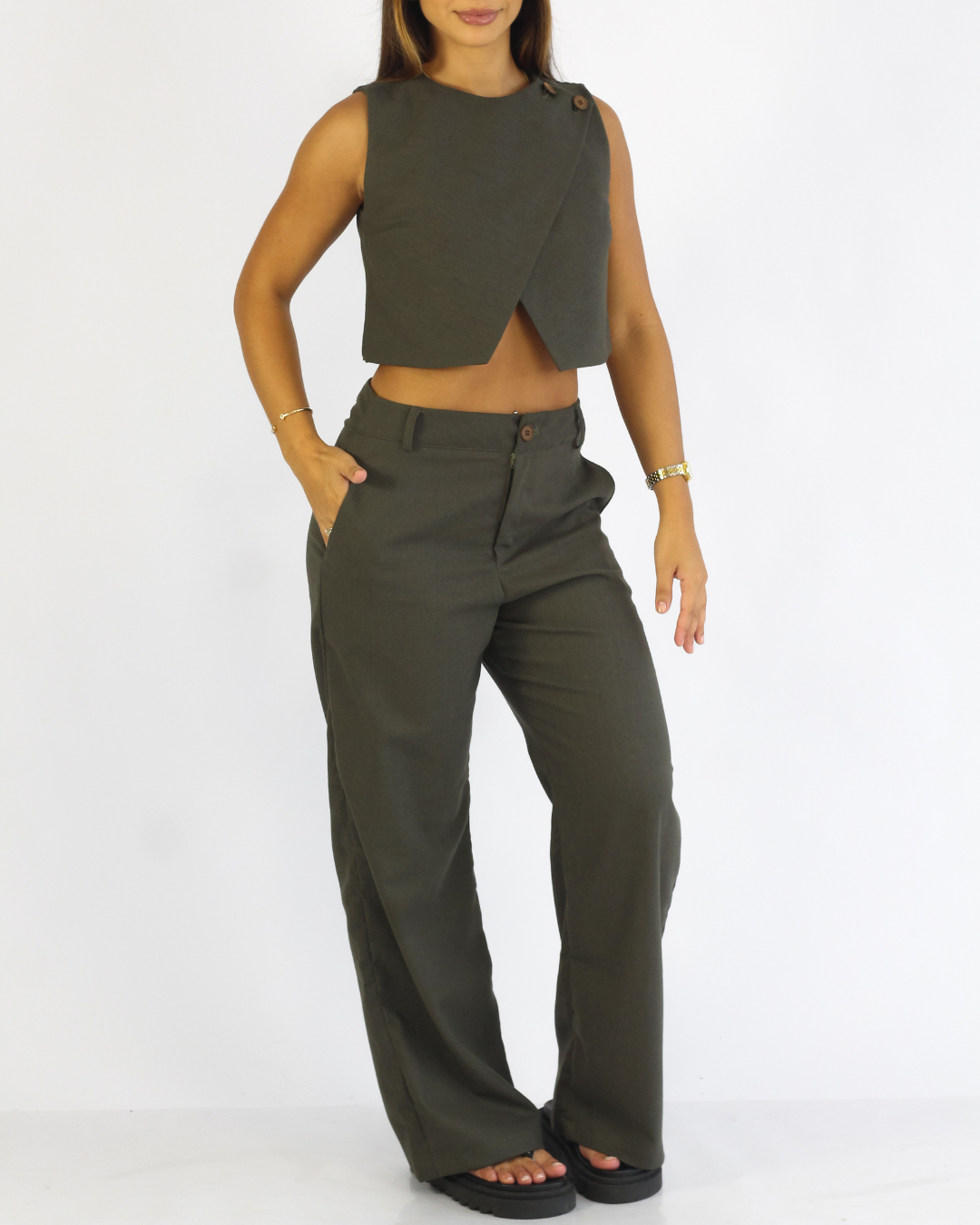 Calça Pantalona Verde - Viscose Alfaiataria