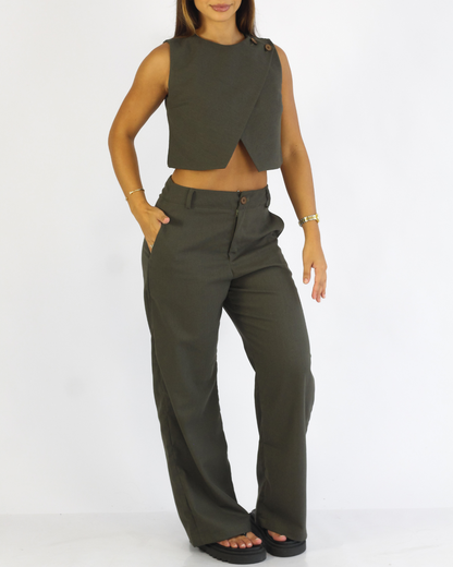 Calça Pantalona Verde - Viscose Alfaiataria