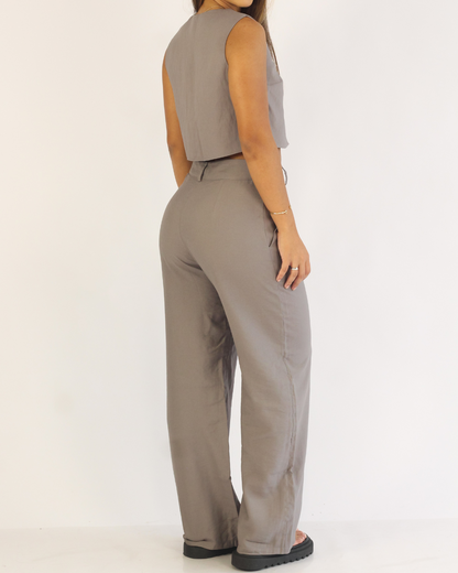 Calça Pantalona Cinza - Viscose Alfaiataria