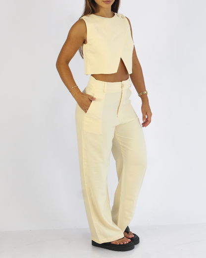 Calça Pantalona Areia - Viscose Alfaiataria
