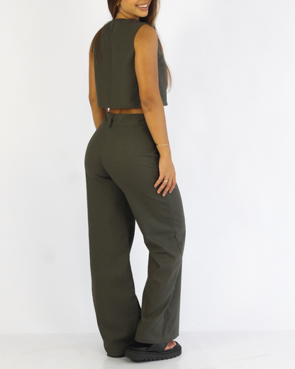 Calça Pantalona Verde - Viscose Alfaiataria