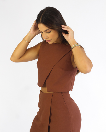 Cropped Yuna Marrom - Viscose Alfaiataria