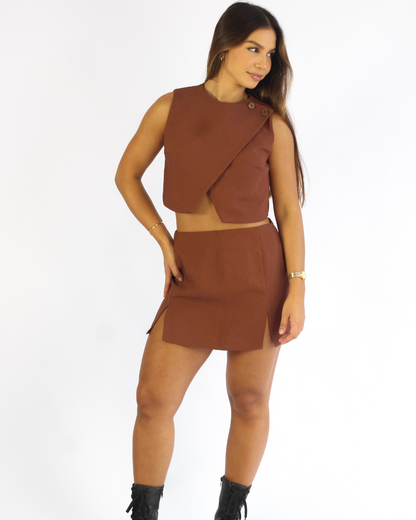 Mini Saia Yuna Marrom - Viscose Alfaiataria